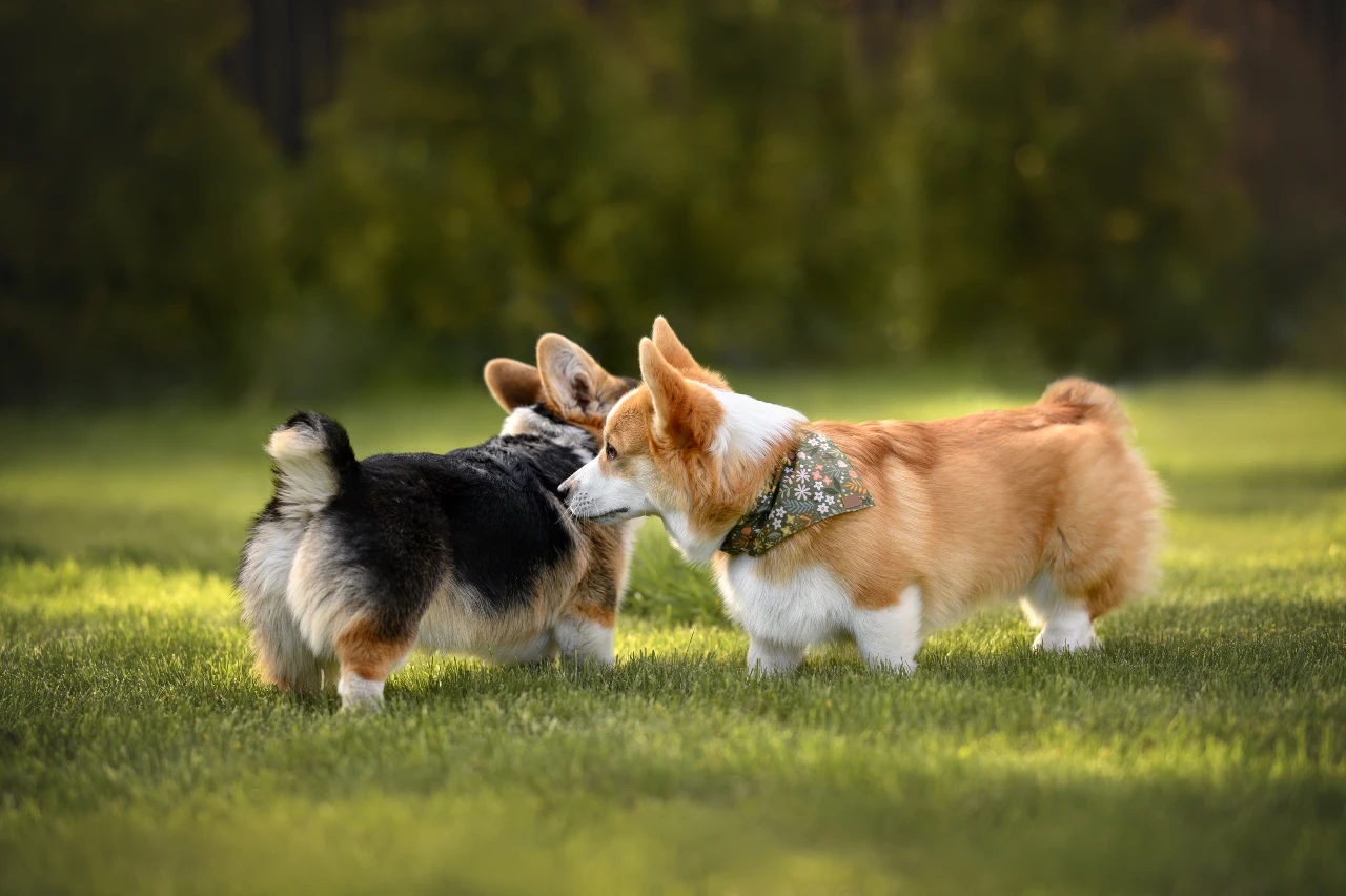 Sie belohnen Ihren Hund, indem er mit anderen Hunden spielen und schnüffeln darf. Hund belohnen indem er mit anderen Hunden spielen und schnüffeln darf