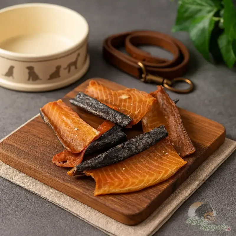 Volle Omega-3-Power: Lachsstücke mit Haut, bereits portioniert geschnitten. Hunde-Kausnacks Lachs mit Haut, geschnitten