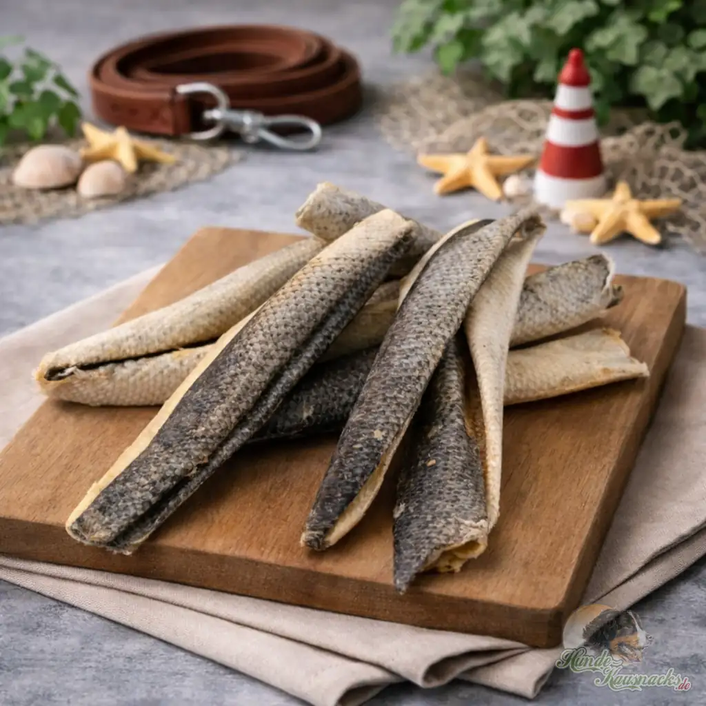 Lachshaut liefert wertvolle Omega-3-Fettsäuren und lässt sich gut beißen. Hundesnack ganze Lachshaut in Stücke