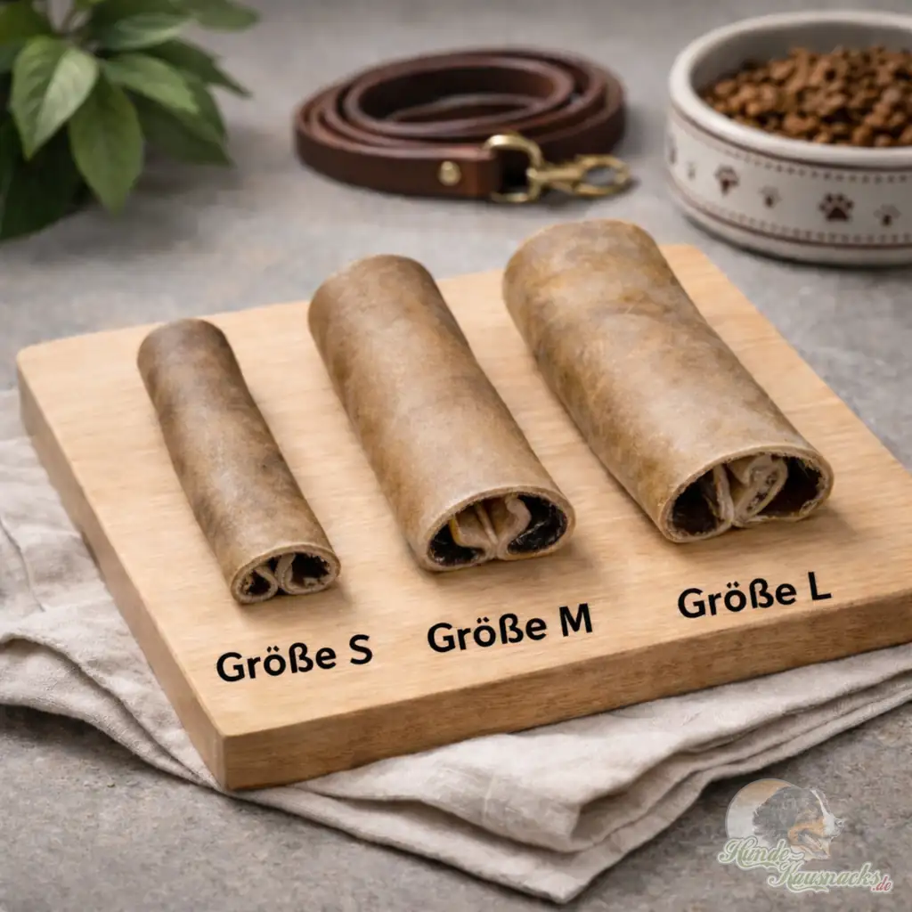 Größenvergleich Kamelhaut-Rollen 15cm Gr.S Kauartikel für Hunde zur Zahnpflege