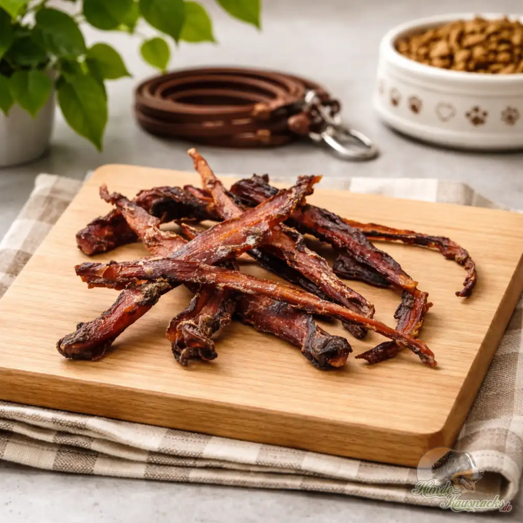 Getrocknete Hirsch-Nackensehnen geschnitten als Kauartikel
