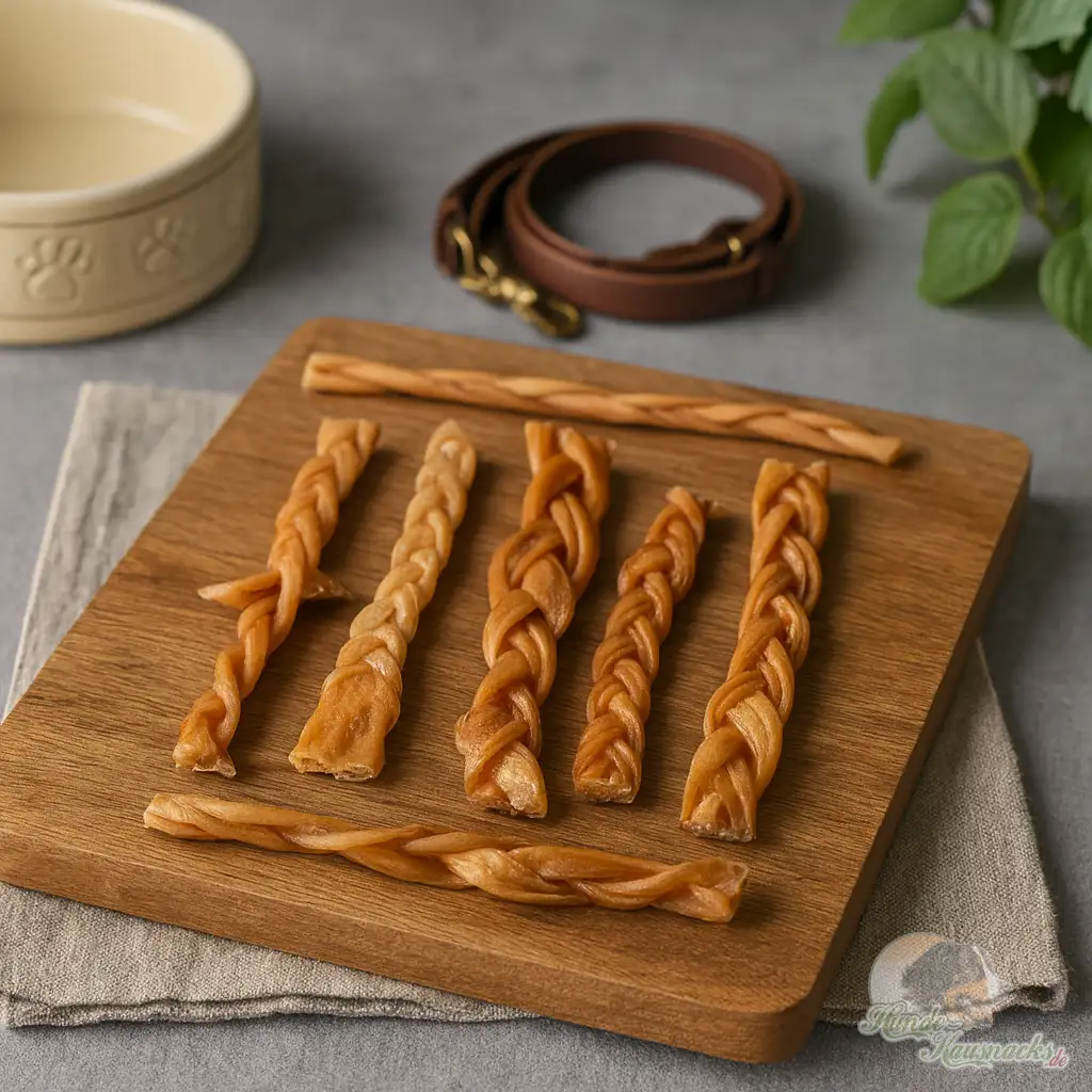 Kleiner Pferdehaut-Zopf, geflochtener Hundekauartikel, naturbelassen