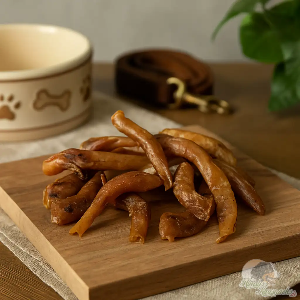 Straußen-Aorta, kleine fettarme Leckerchen, hypoallergen, naturgetrocknet, ideal für Training & Belohnung.