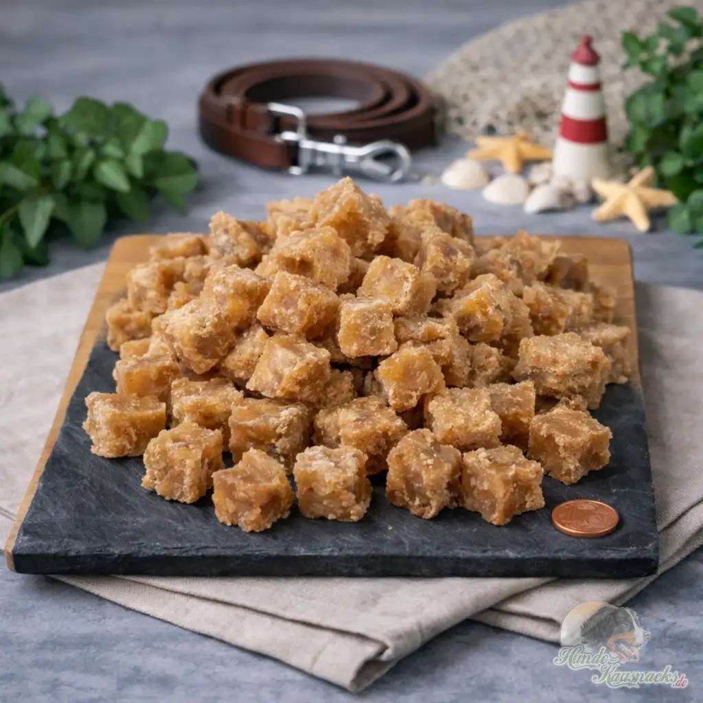 Getrocknete Lachswürfel als Hundesnack