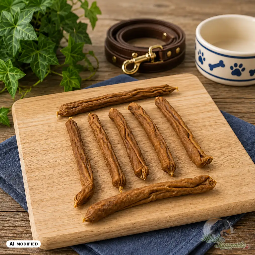Ziegenwurst Hundesnack – Produktdarstellung teilweise mit KI bearbeitet