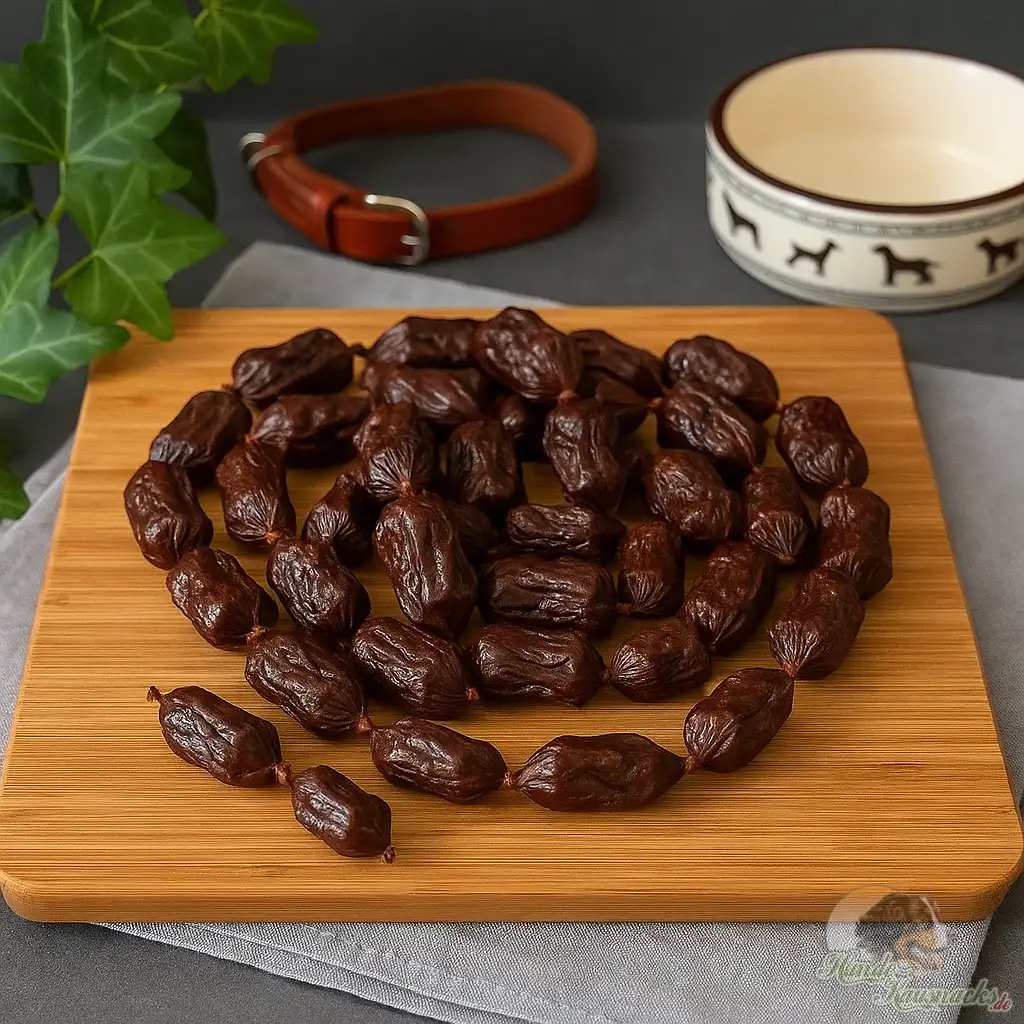 Mini-Straußenwurst für Hunde, hypoallergen, naturbelassen, handliche Trainingswürstchen ohne Zusätze.