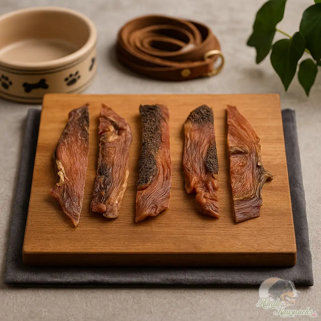 Straußen-Steinmagen Streifen für Hunde, naturbelassen, faserig-fest, hypoallergener Kausnack.