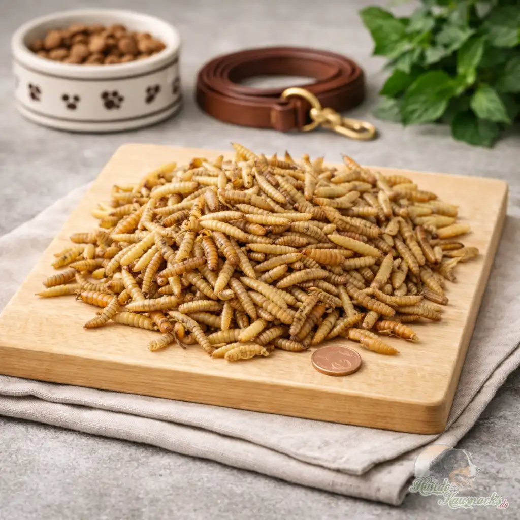 Getrocknete Soldatenfliegenlarven als Trainingssnack für Hunde