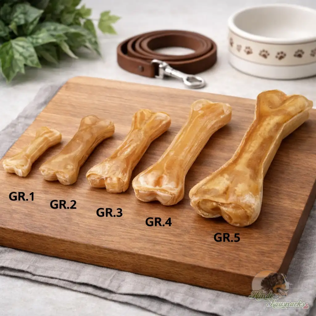 Größenvergleich Kauknochen mit Pansenfüllung