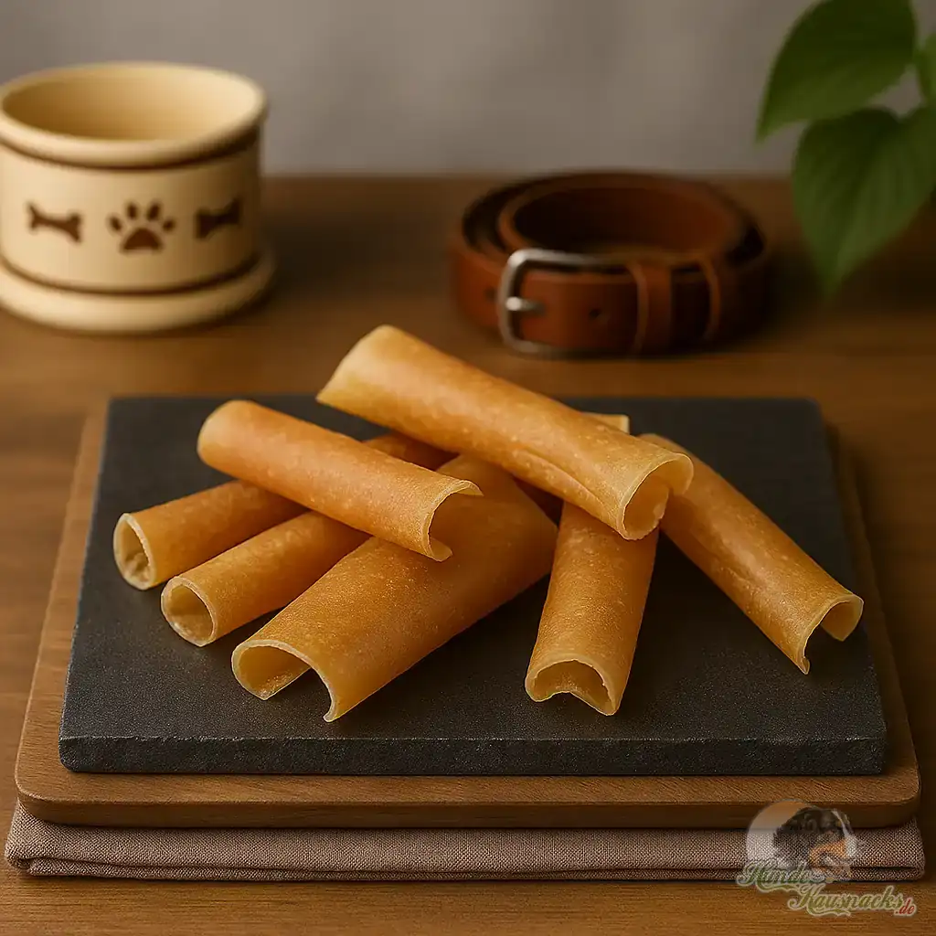 Schweineschwarten, luftgetrocknete Kaustreifen für Hunde.