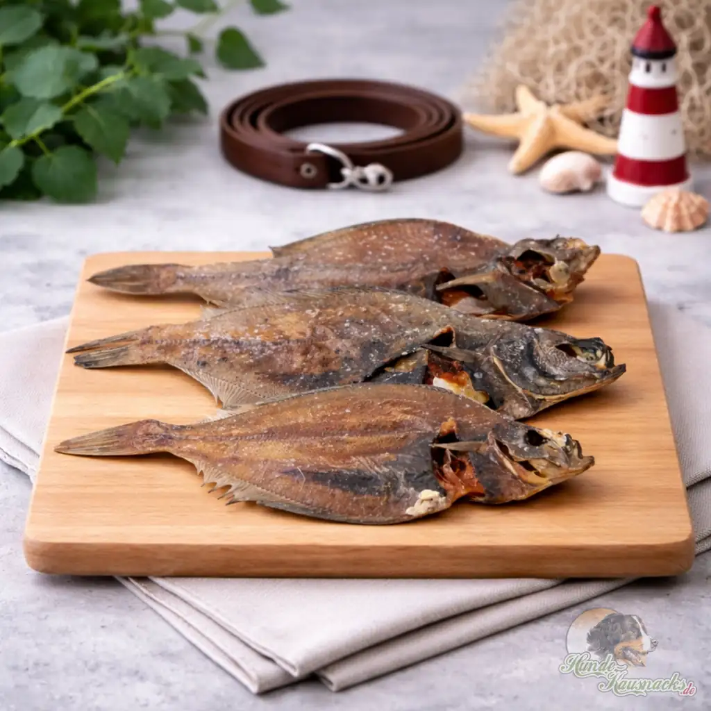 Getrocknete Scholle ganze Fische (15–20 cm), proteinreicher Hundesnack als Kausnack