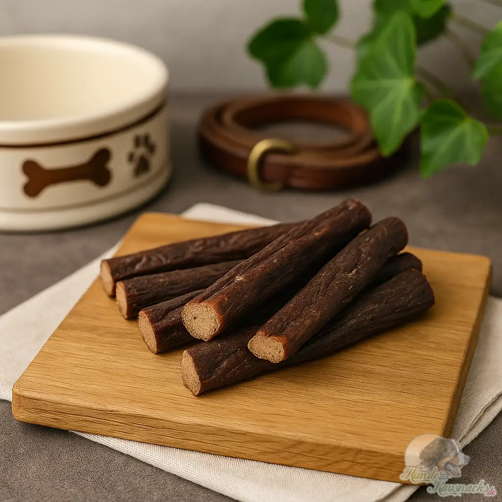 Straußenfleisch-Rolls für Hunde, hypoallergen, naturbelassen und ohne Zusätze.