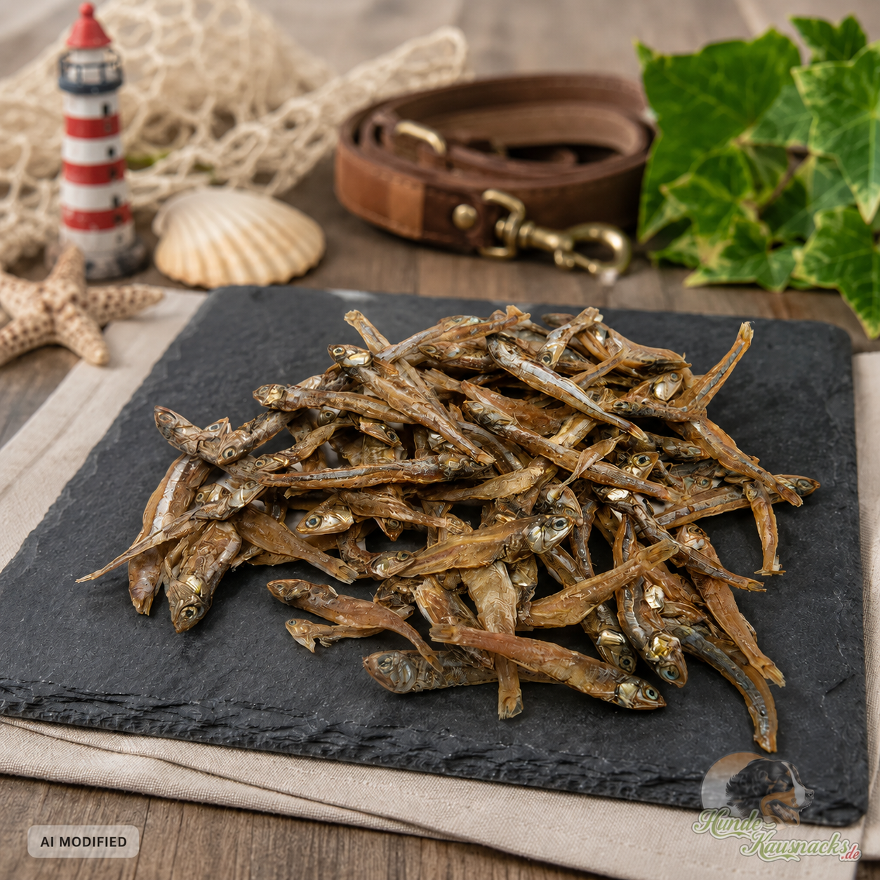 Anchovis Fischsnack – Produktdarstellung teilweise mit KI bearbeitet