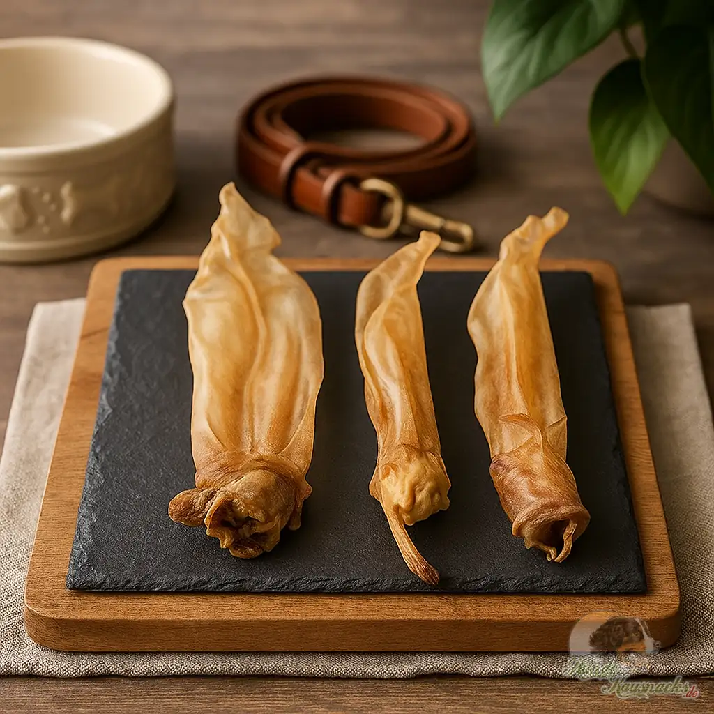 Getrocknete Ziegen-Ohren – hypoallergener Kausnack für Hunde.