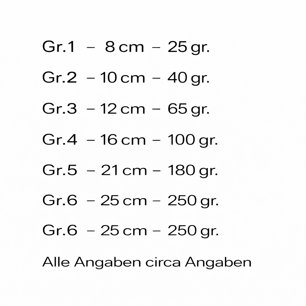 Größentabelle Kauknochen mit Pansenfüllung