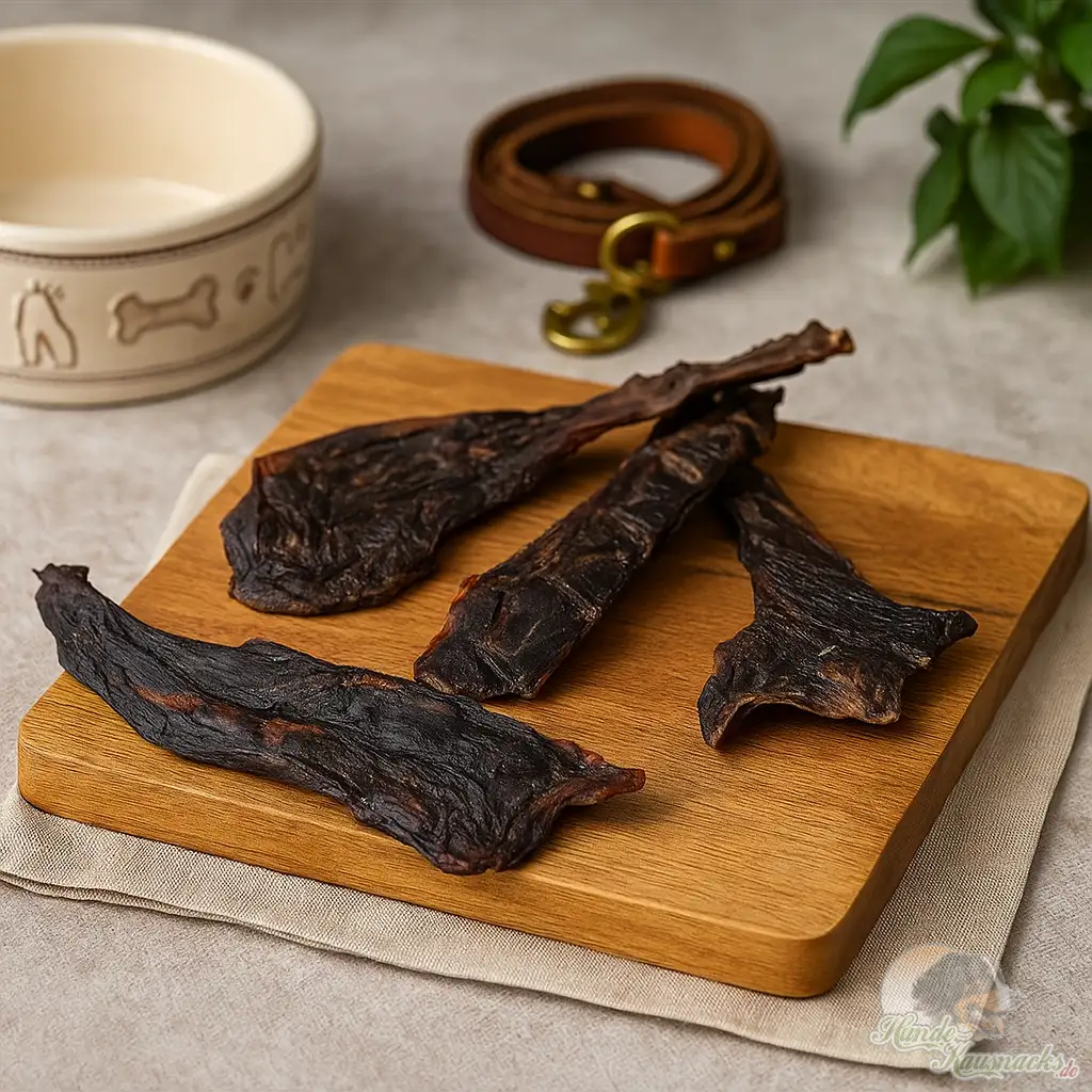 Straußen-Dörrfleisch Flach für Hunde, hypoallergen, naturbelassen und ohne Zusätze.