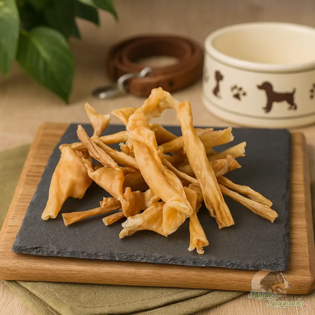 Getrocknete Lammkopfhaut Stangen als natürlicher Hundekauartikel