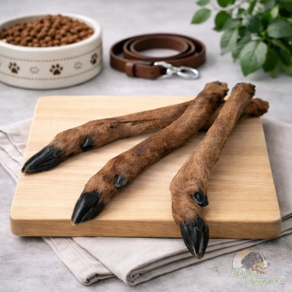 Rehunterbein mit Huf und Fell, harter Wild-Kauartikel ca.100 gr. und ca.30 cm lang