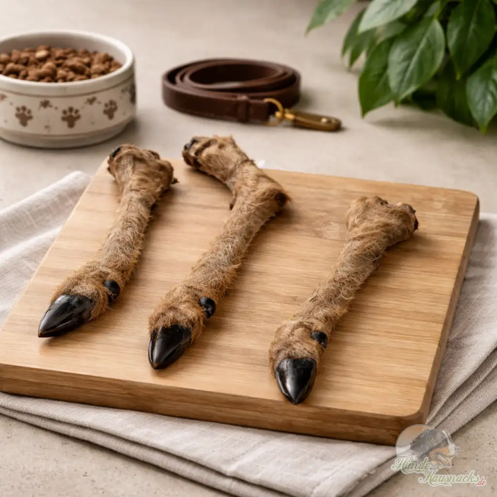 Hirschunterbein mit Fell und Huf, sehr harter Kauartikel für Hunde, ca. 175–300 gr. pro Stück