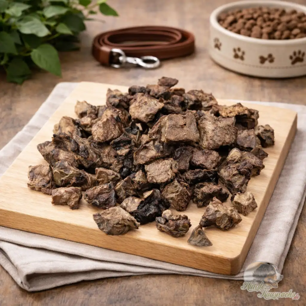 Hirschlunge-Würfel, kalorienarmer Hundesnack aus Hirsch, ideal als Belohnungshappen