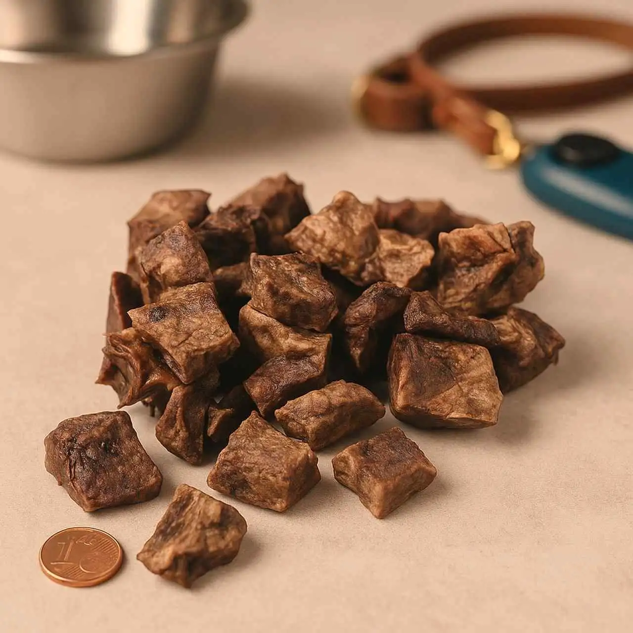 Trainingshappen Rinderlunge, kleine Stücke, fettarmer Trainingssnack für Hunde