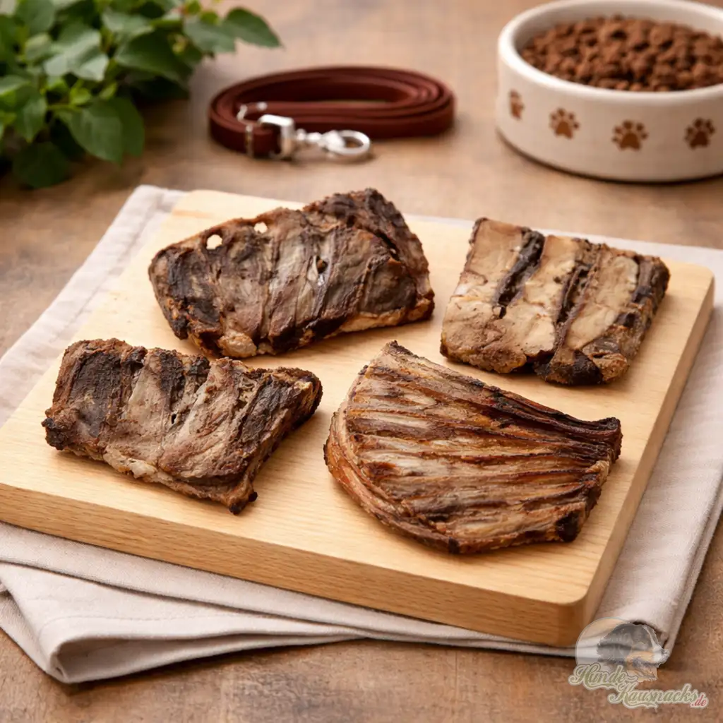 Geschnittene Rippenbögen vom Hirsch mit Fleischansatz als natürlicher Kausnack für Hunde