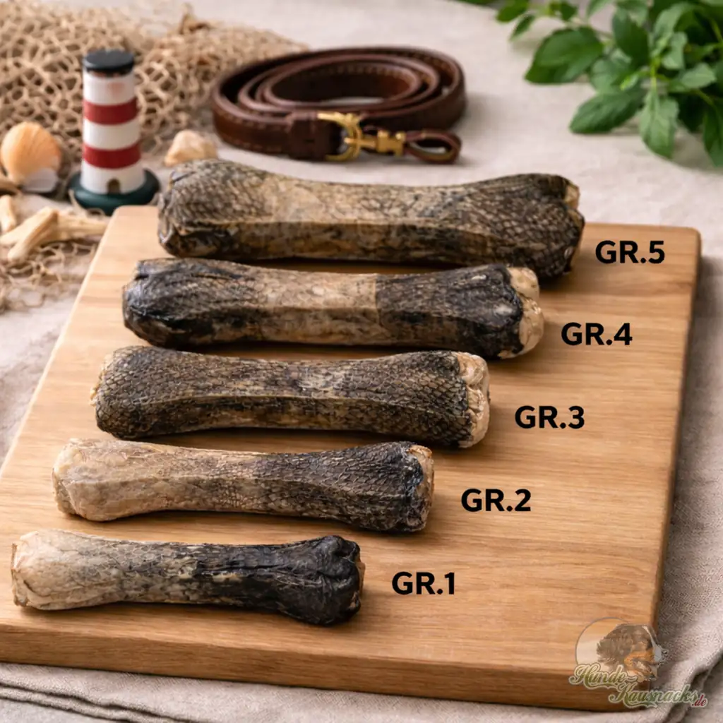 Größenvergleich Kauknochen mit Lachsfüllung 