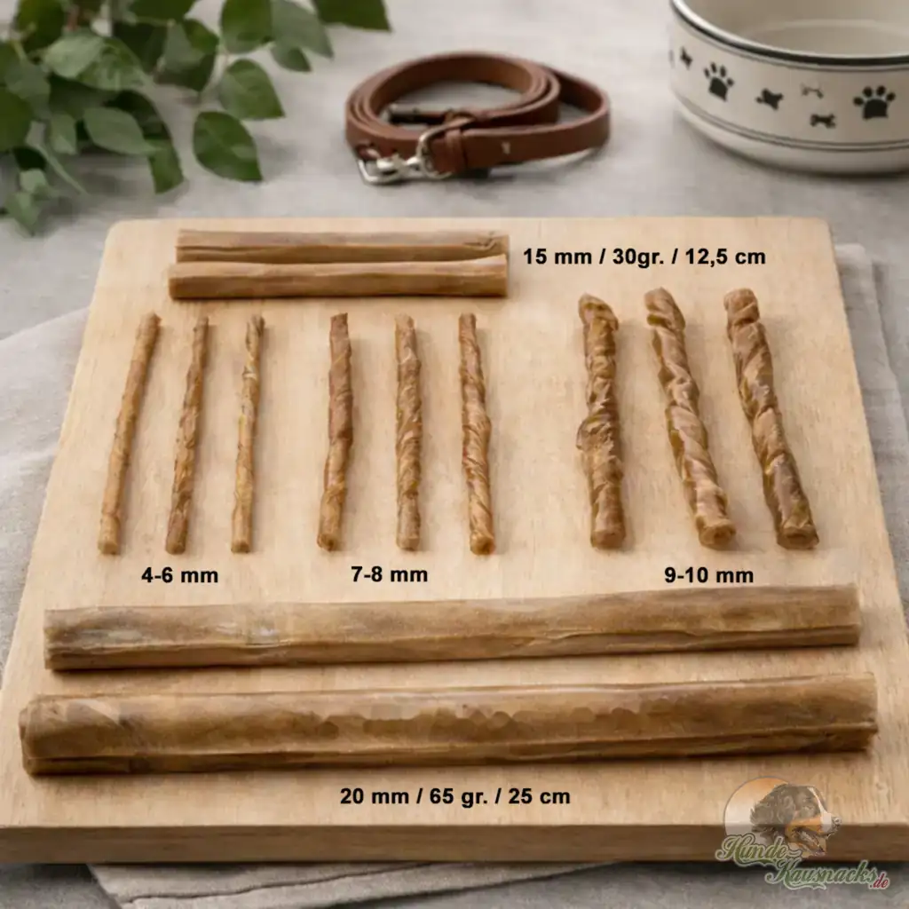 Größenvergleich Kaustangen Rinderhaut