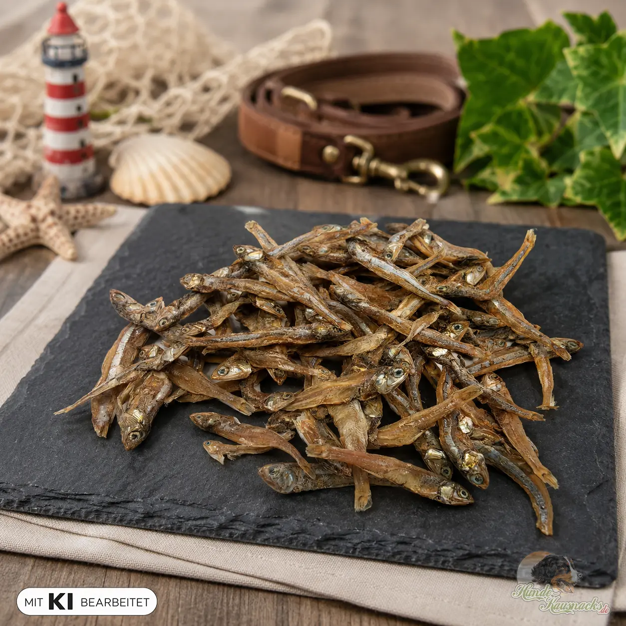 Anchovis Fischsnack – Produktdarstellung teilweise mit KI bearbeitet