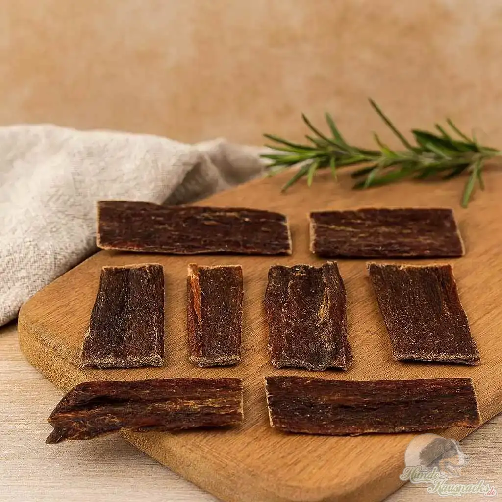 Rinder-Dörrfleisch Flach 12 cm für Hunde – naturbelassener, fettarmer Kausnack aus 100 % europäischem Rindfleisch, ideal für kleine bis große Hunde